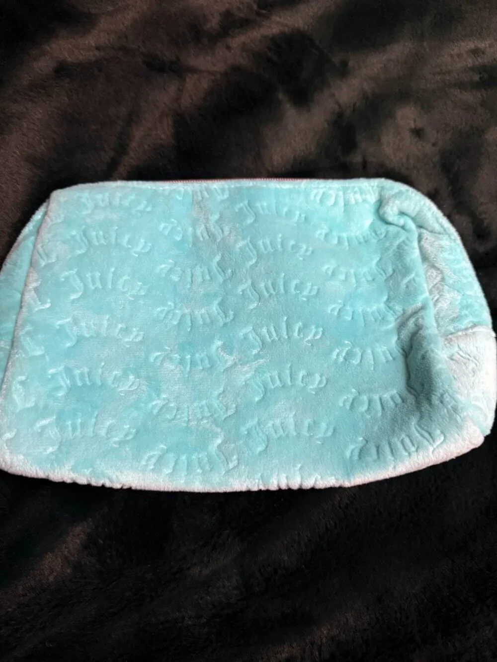 Juicy Couture Light Blue Plush Cosmetic Makeup Bag